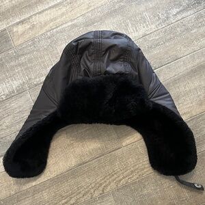 UGG Black Quilted Hat with Faux Fur Trim